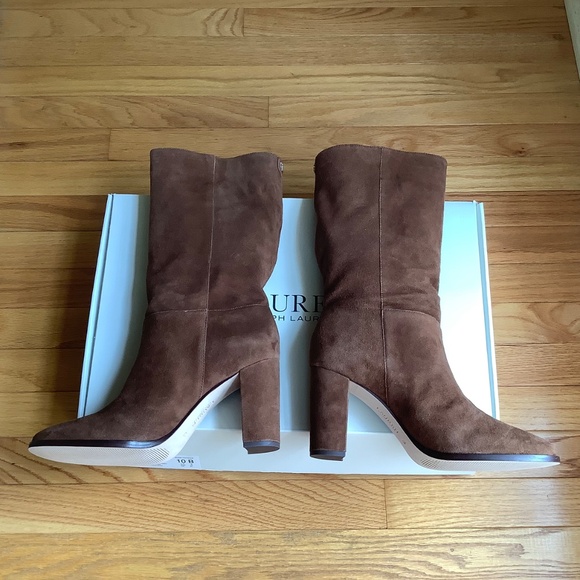 Ralph Lauren Artizan II Suede Heeled Boot Brown Kidsuede SZ 10 - Picture 7 of 16